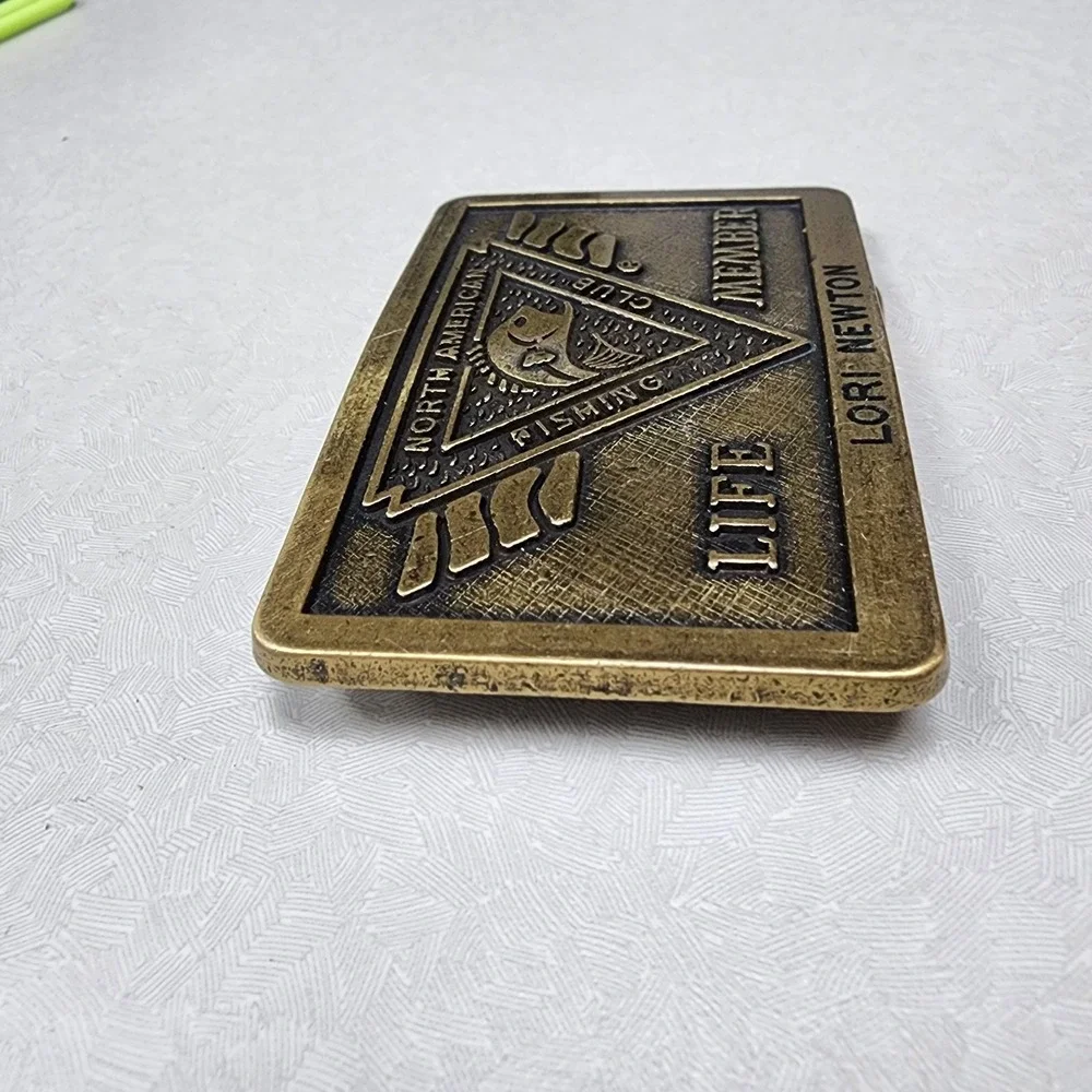 Vintage Brass North American Fishing Club Life Member Belt Buckle NAFC Brass Ton